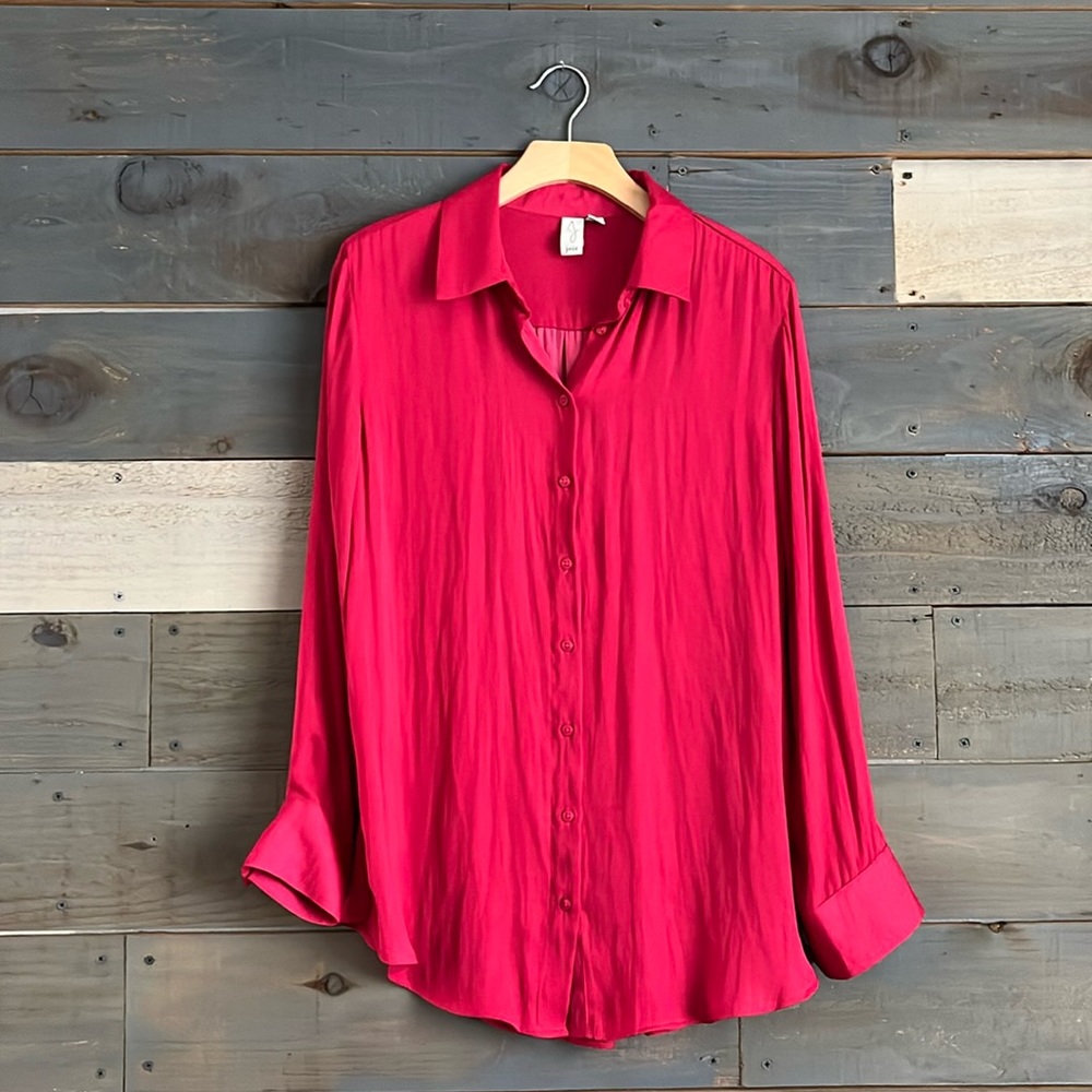 Joie Satin Button Down Shirt Hot Pink Size M